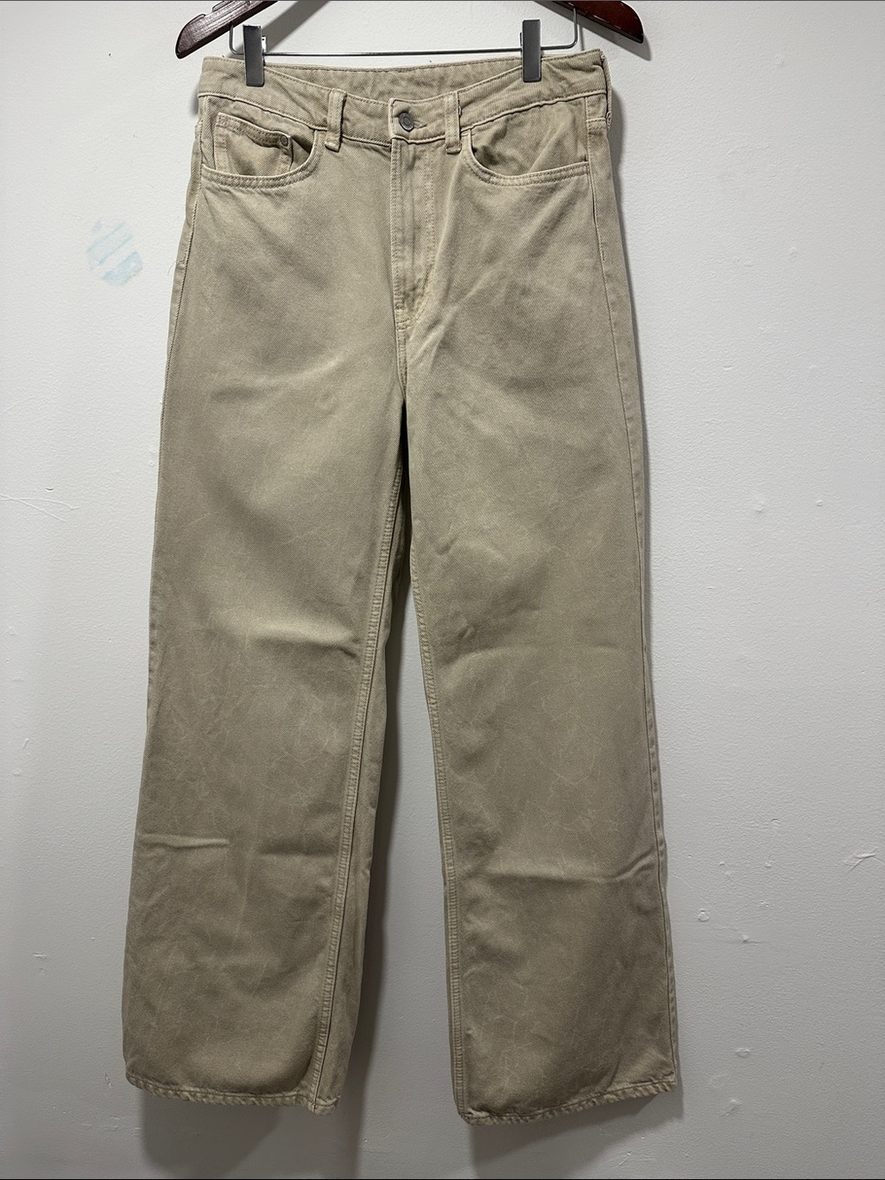 &Denim Ultra High-Waist Wide-Leg Jeans in Light Khaki 494 - Picture 2 of 7